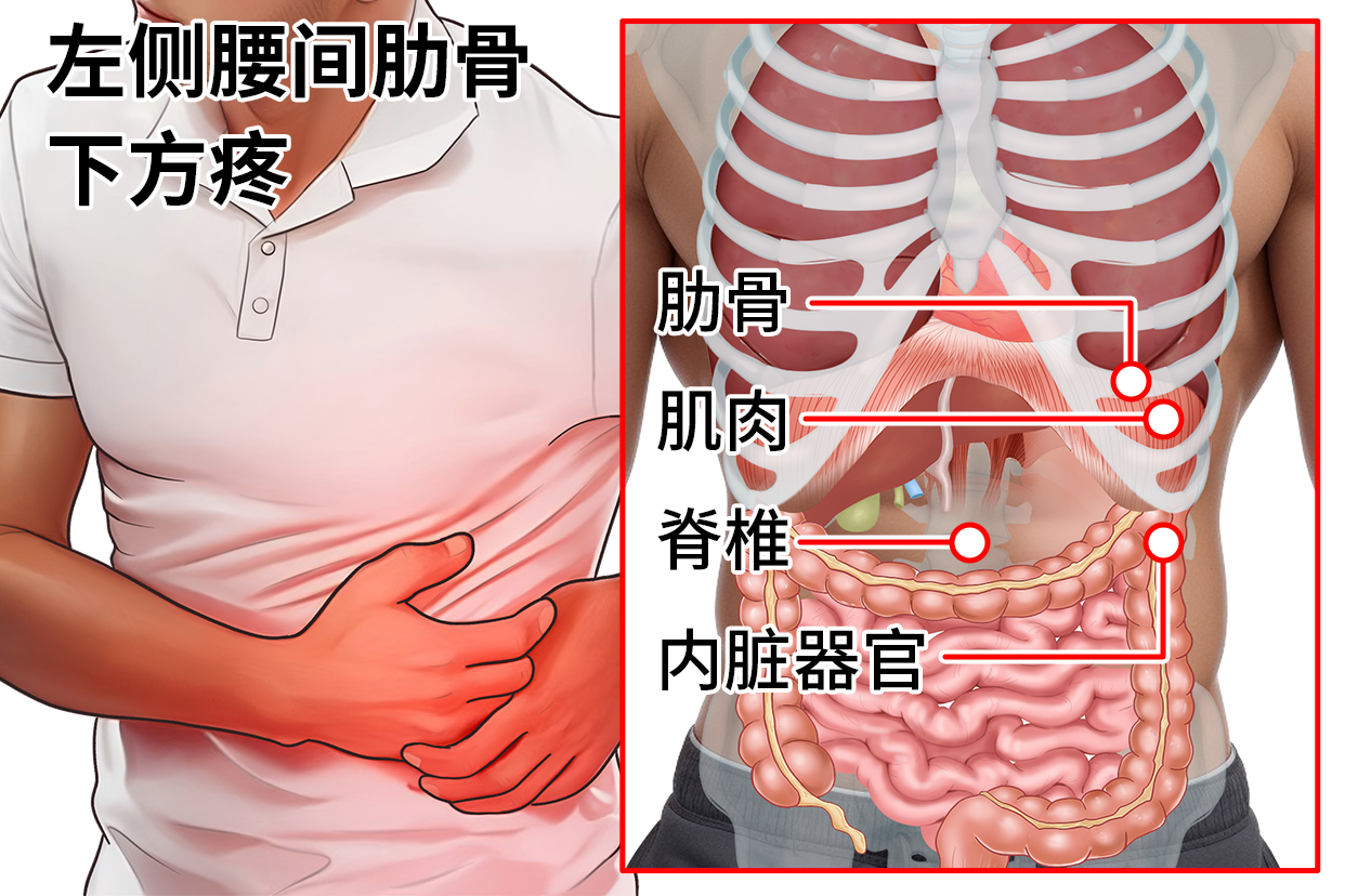 左侧腰间肋骨下方疼是什么部位图片
